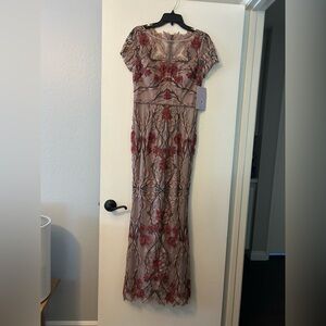 JS Collections Floral Embroidered Maxi Dress - Red and Pink